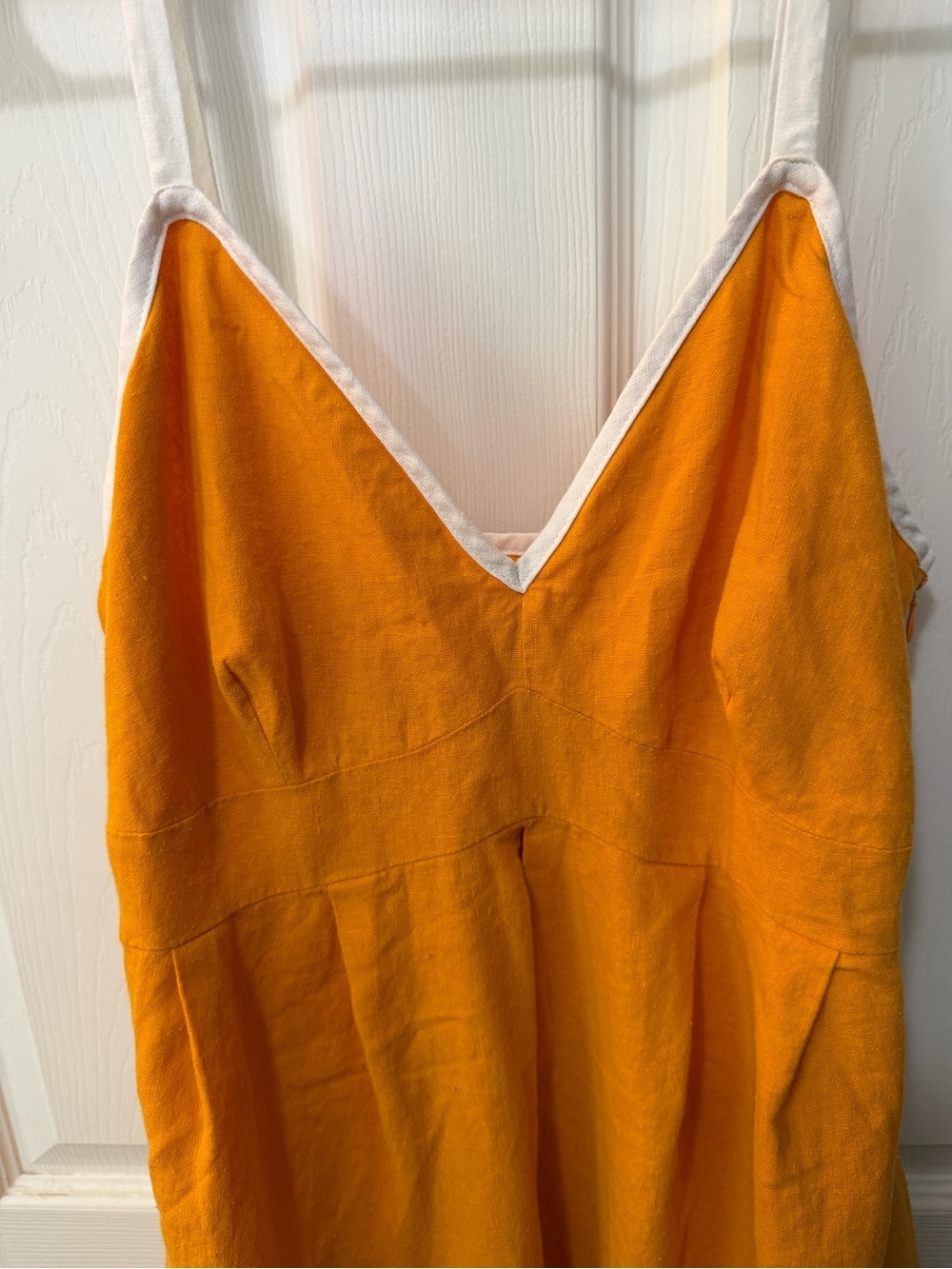 Boho Sunshine Linen Blend Mustard Orange Resort Spaghetti Strap Mini Dress Sz 8 - Picture 3 of 7